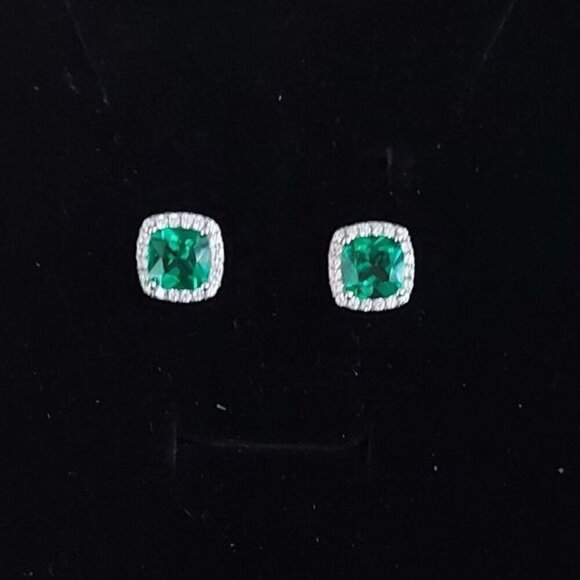 1.8 Carat Emerald Sterling Silver Stud Earrings - Picture 2 of 9